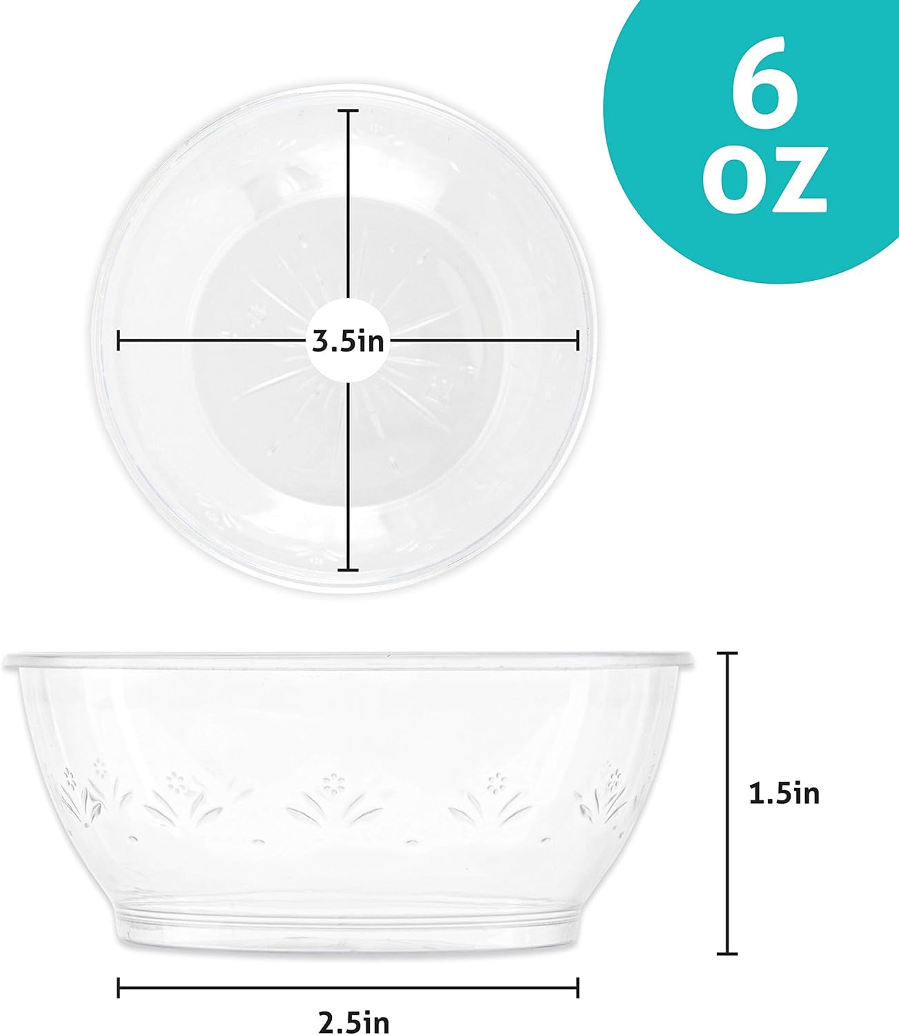 6 Oz Hard Plastic Desert Bowls - Ice Cream Bowls Premium Quality Disposable Clear Bowl Pack of 40
