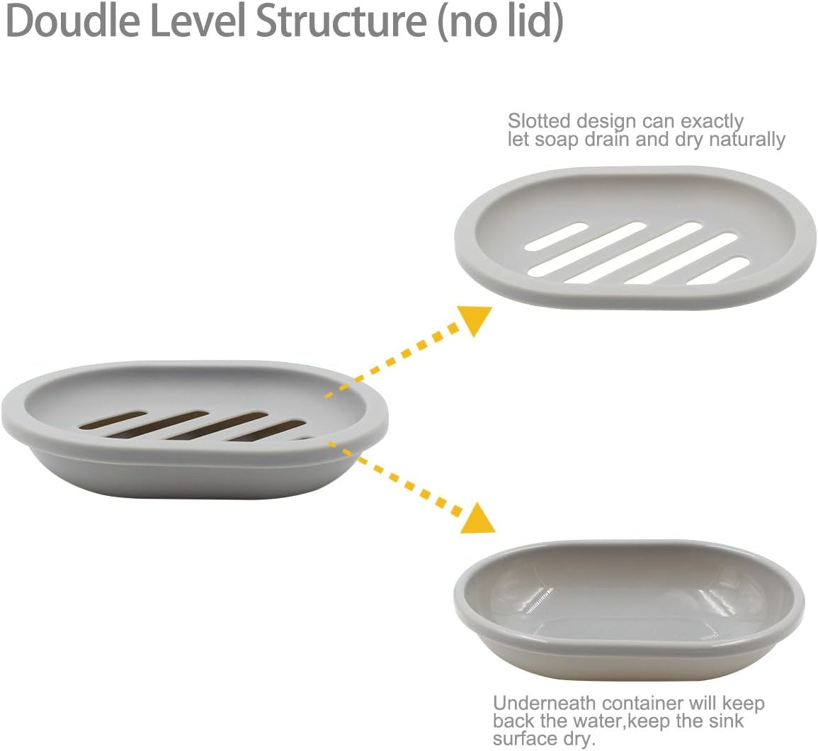 2-Pack Soap Dish with Drain, Soap Holder & Saver, Easy Cleaning, Dry, Stop Mushy Soap (Gray)
