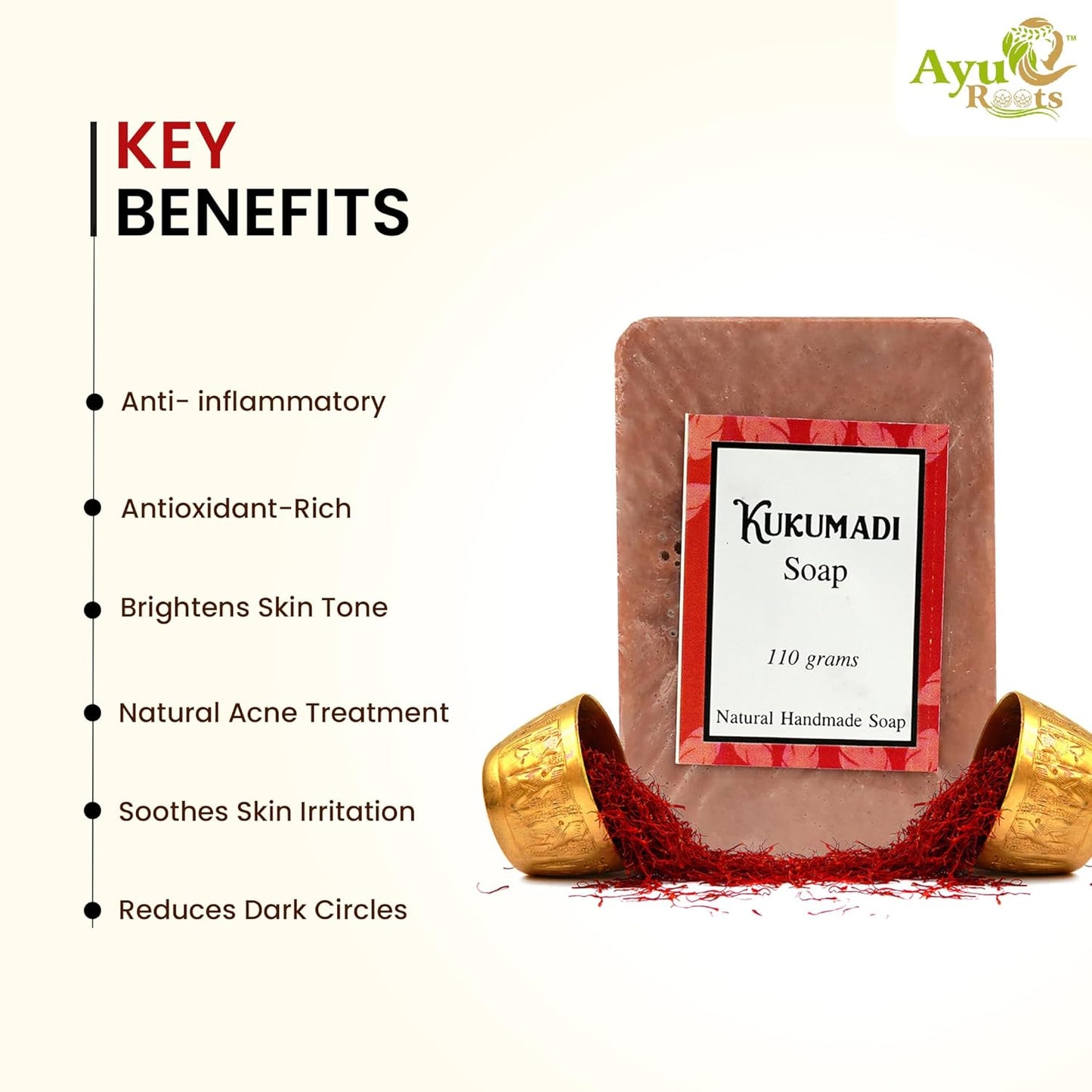 Kumkumadi Tailam Ayurvedic Handmade Saffron Oil, Soap Bar, Face, Body, | Natural, Moisturizing, for Radiant and Healthy Skin 3.88 Oz (1)