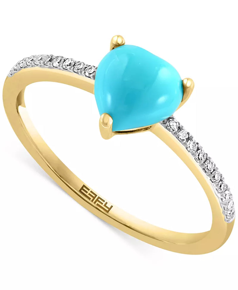 EFFY® Turquoise & Diamond (1/10 Ct. T.W.) Heart Ring in 14K Gold