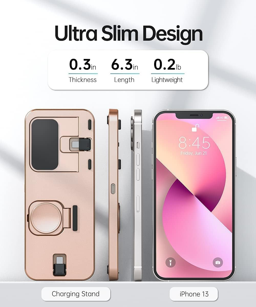 Portable 3 in 1 Charging Station for Apple Devices Foldable Charger Station for Apple Watch 7/6/SE/5/4/3/2/1 Charger Stand, Charging Dock Station for Iphone Airpods Pro 3/2/1 Rose Gold