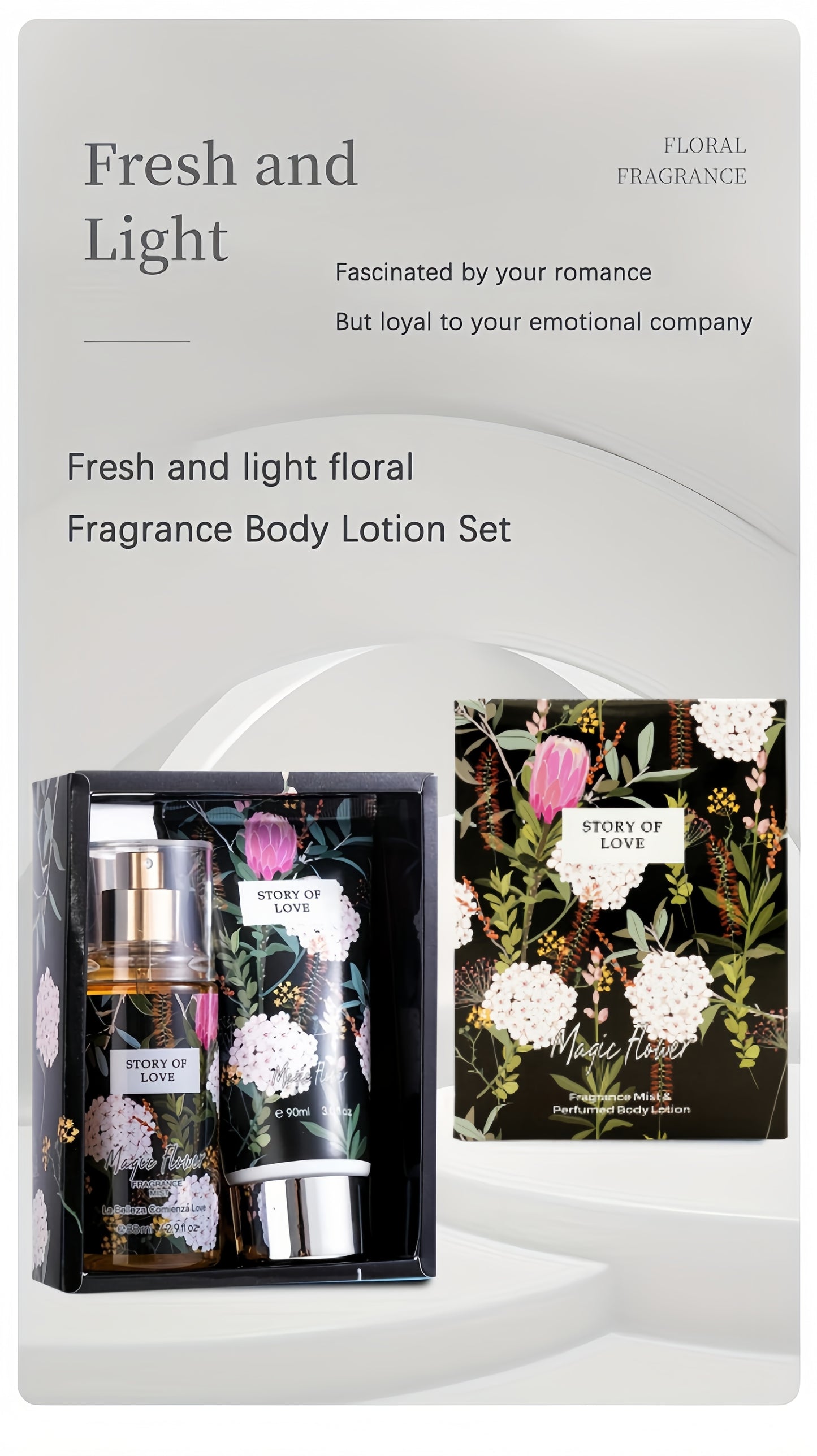2.98oz Fragrance Mist&3.04oz Perfumed Body Lotion, Floral Notes, A Perfect Gift For Her, Nourishing Moisturizing Gift Set
