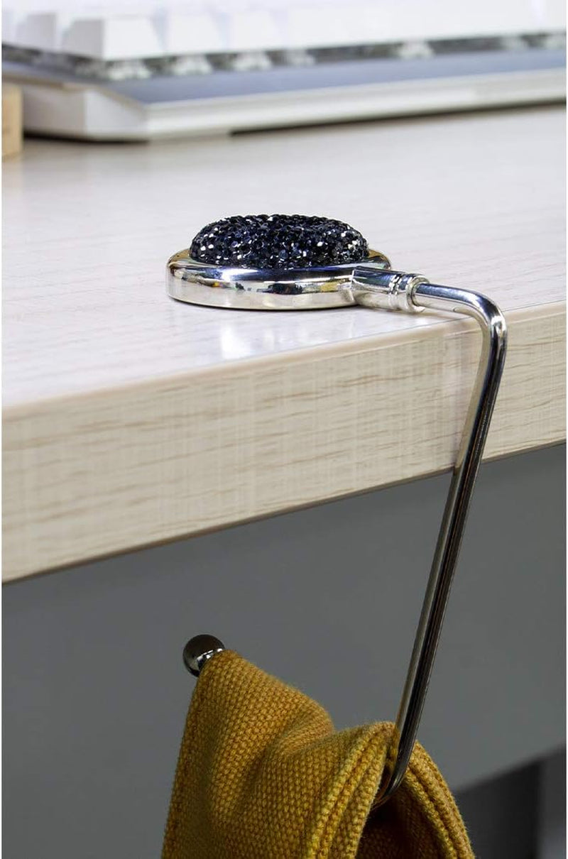 Purse Hook Mental Clutch Holder Handbag Bling Rhinestone Hanger for Table Desk 3 Packs Black White Red