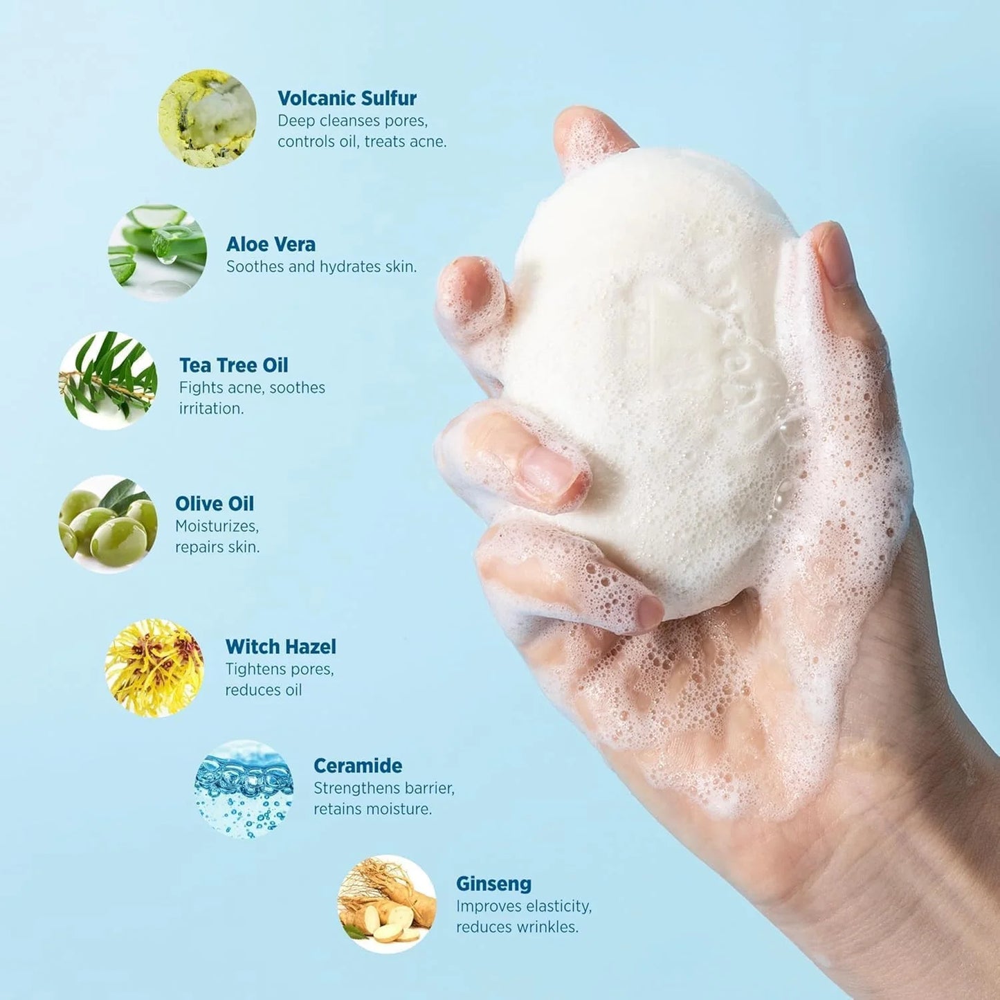 Sulfur Soap for Acne Support: Sulfur Face Wash Bar for Sensitive Skin and Blemish-Prone Areas - Sulfur Body Cleanser with 10% Volcanic Sulfur, Tea Tree Oil - 2 Bars