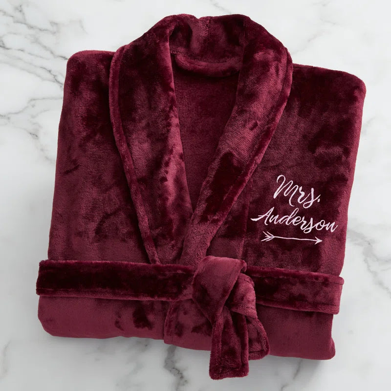 Mrs. Embroidered Fleece Mid Length Robe