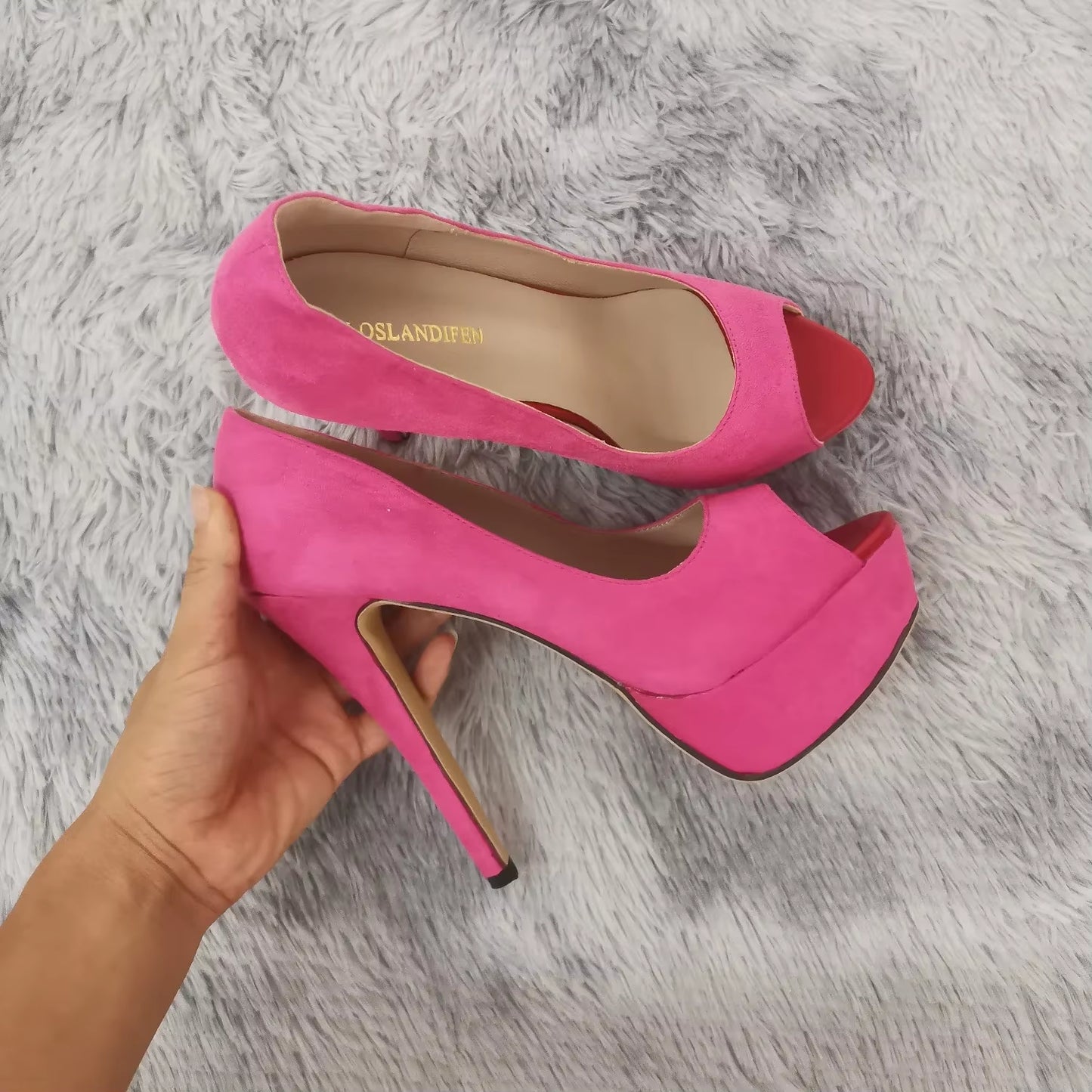 Women Stilettos Sexy High Heels Shoes Peep Toe Velvet Pumps Platform Lady Evening Party Red Wedding Black Office Shoes 817-16VE