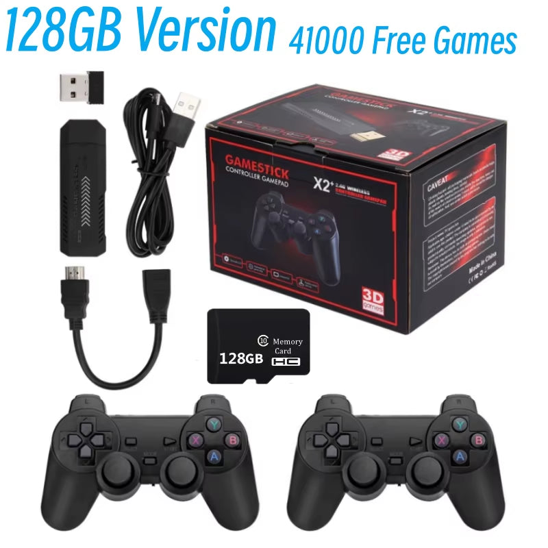 X2 plus Retro Game Console 128G - 41000 Games, Multi-Emulator for PSP/PS1/MAME with Wireless Gamepads