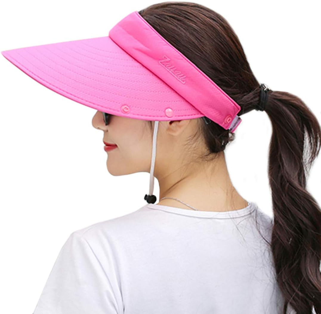 Women Sun Wide Brim UV Protection Fishing Hats Foldable Ponytail Summer Hat with Detachable Flap