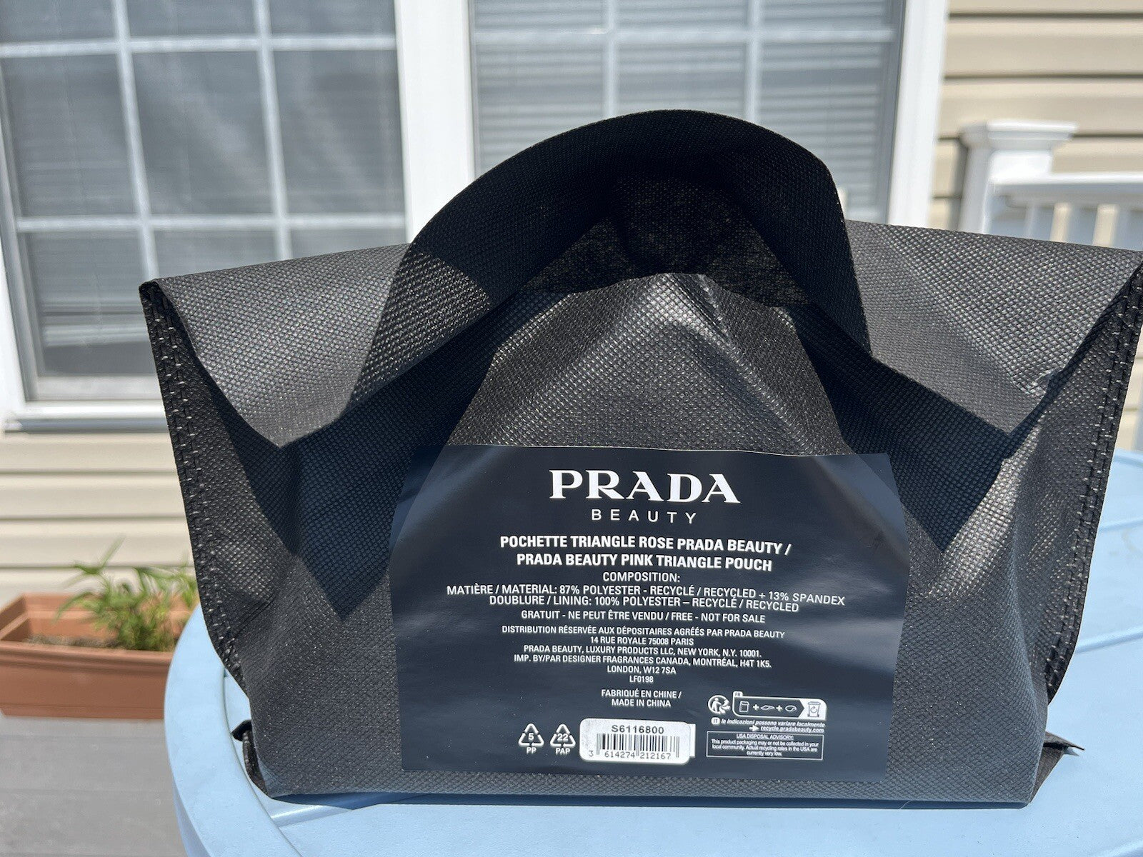 Prada Triangle Clutch Bag Cosmetic Pouch Pink & Black New with Dust Bag