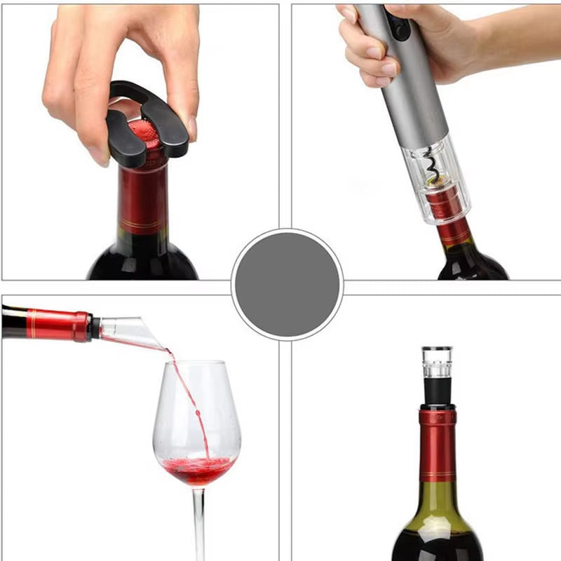 Electric Wine Bottle Opener Set Automatic Corkscrew with Stopper Pourer and Foil Cutter Red Wine Accessories Gift Box