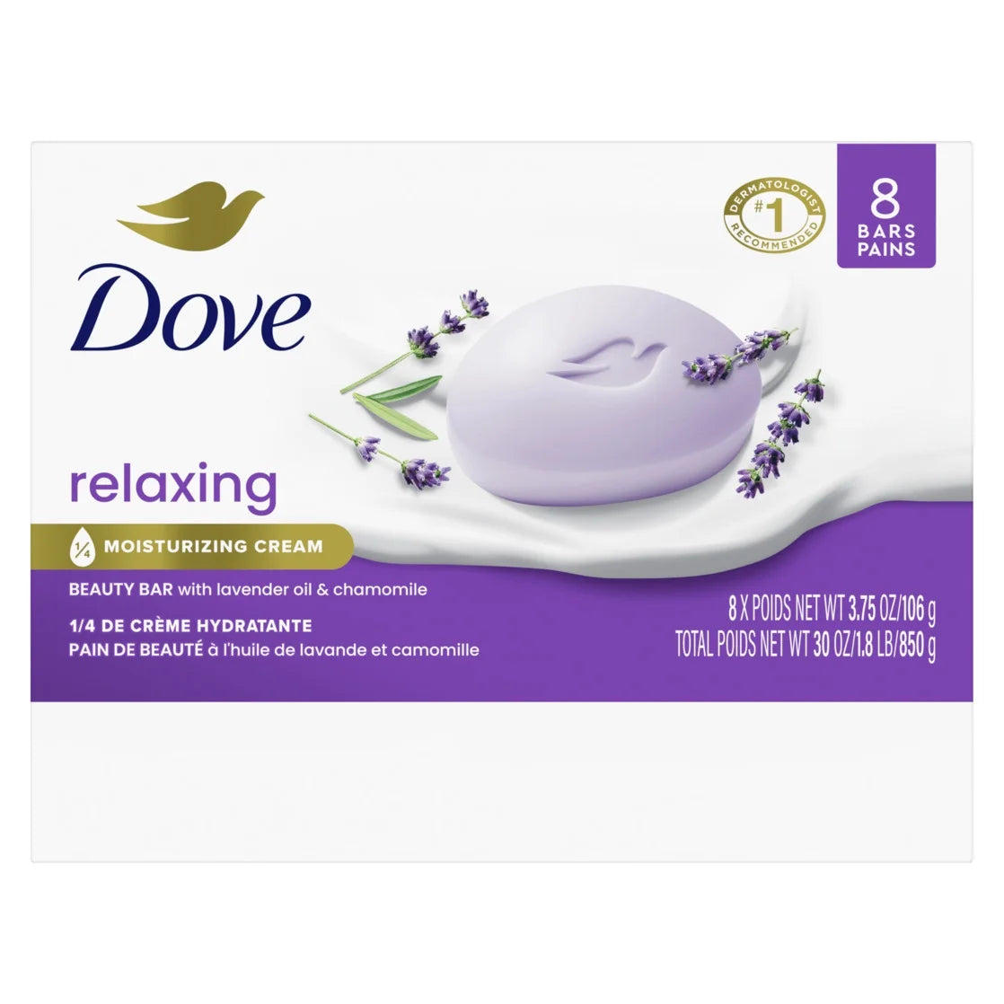 Beauty Bar Women'S Bath Soap Relaxing Lavender Oil & Chamomile, 3.75 Oz 8 Bars