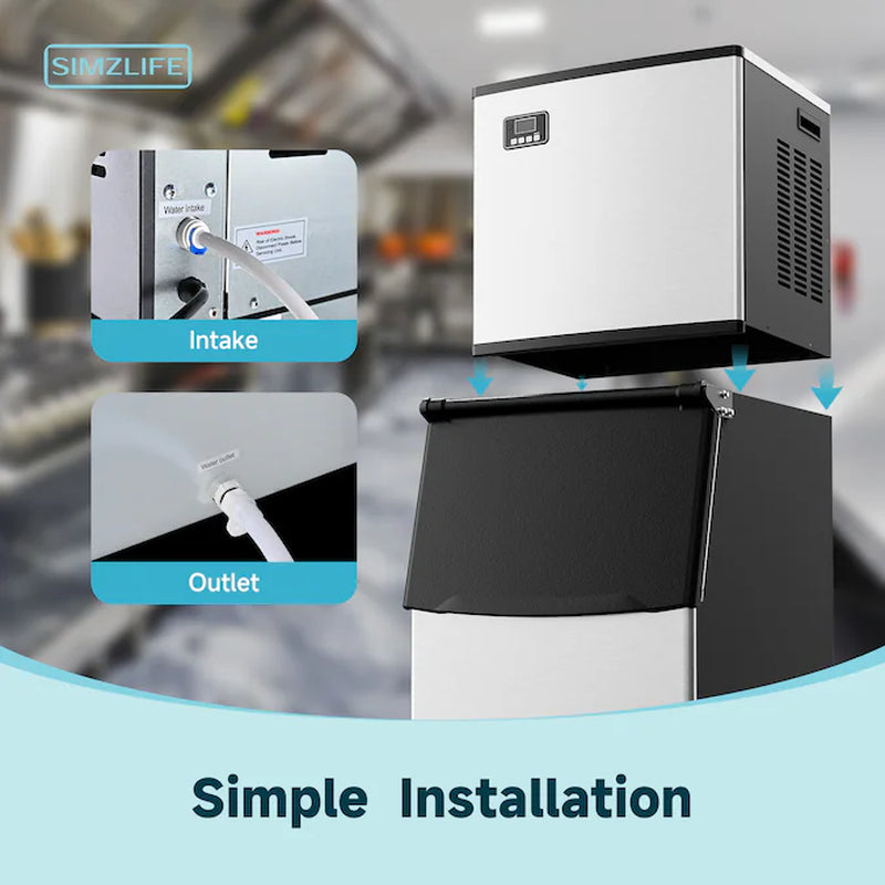 22.2-In Flip-Up Door for Commercial Use Cubed ( Silver,400Lbs/24H Ice Maker,250Lbs Ice Storage,Auto-Clean )