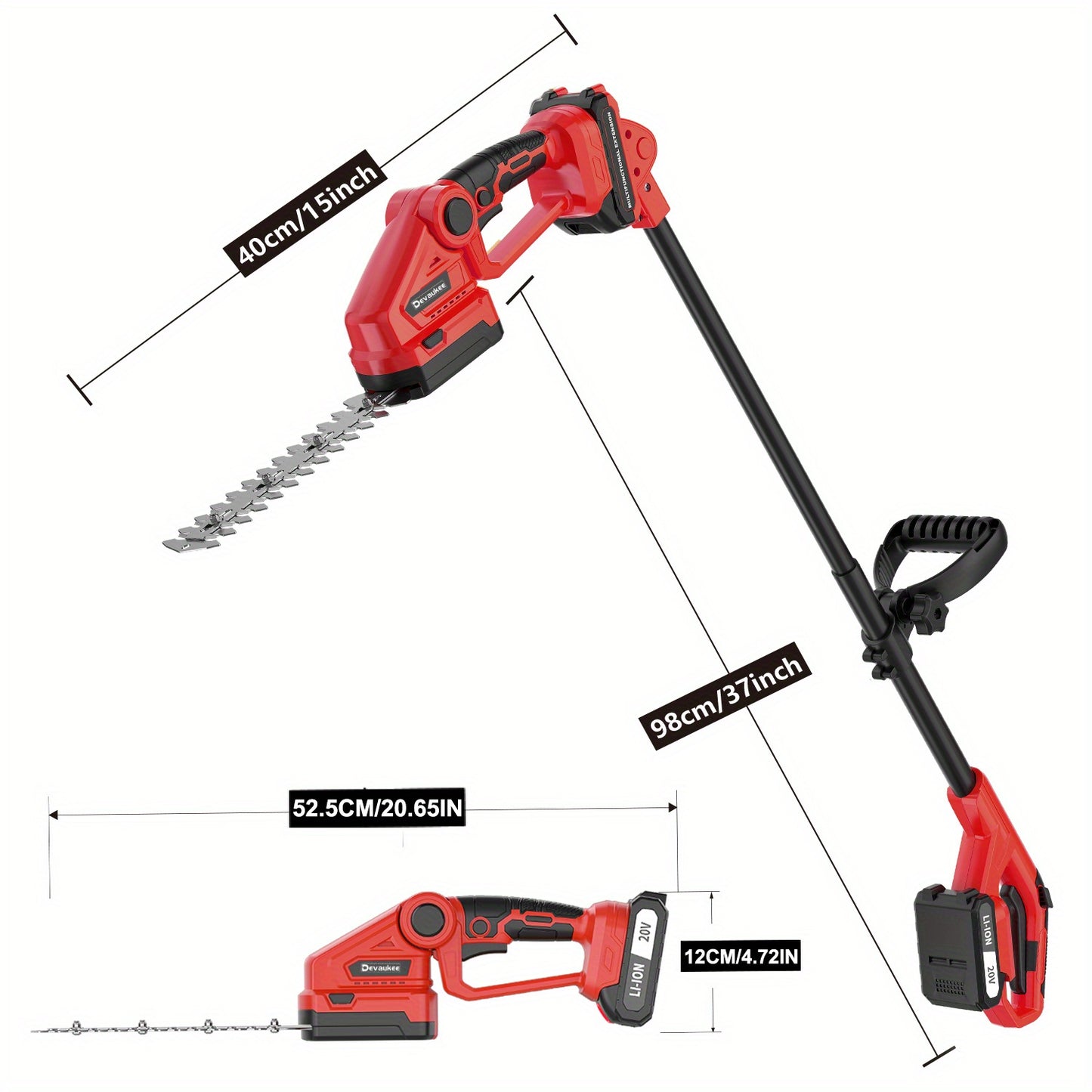 2-in-1 Cordless Hedge & Brush Trimmer with 2 Batteries & Charger, Heavy-Duty 2-in-1 Grass/Weed Cutter, Lithium-Ion Handheld Tool with Replaceable Blades & Storage for Lawn Care, Maintenance ( Plug), Hedge Trimmer, Lawn Trimme