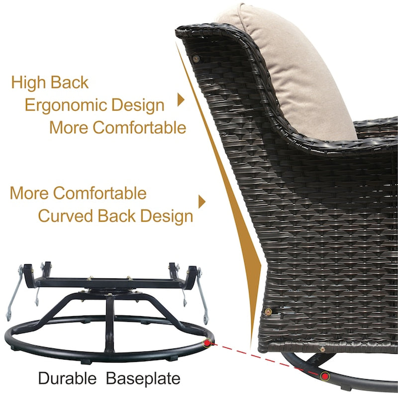 6 -Piece Rattan Patio Sofa Conversation Set with Beige Cushions