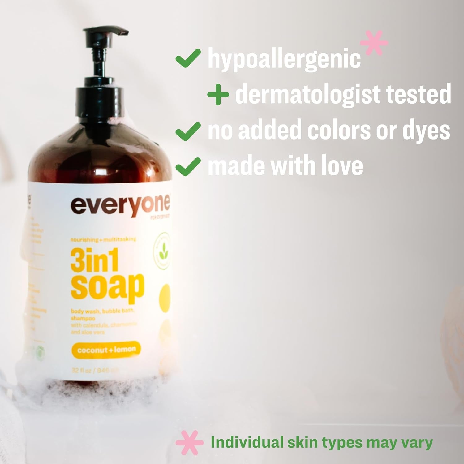 3-In-1 Soap, Body Wash, Bubble Bath, Shampoo, 32 Ounce (Pack of 2), Coconut and Lemon, Made with Essential Oils for Men and Women
