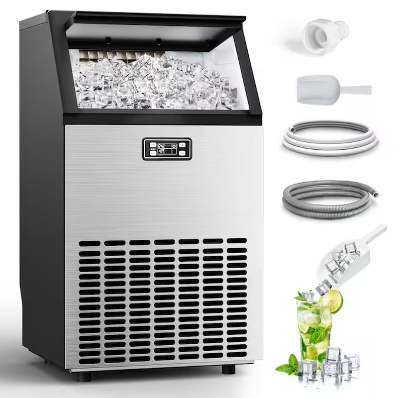 22.2-In Flip-Up Door for Commercial Use Cubed ( Silver,400Lbs/24H Ice Maker,250Lbs Ice Storage,Auto-Clean )