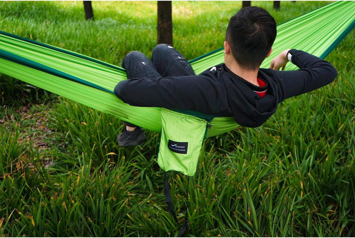 Double Camping Hammock, Lightweight Portable Parachute (2 Tree Straps 16 LOOPS/10 FT Included) 500Lbs Capacity Hammock for Backpacking, Camping, Travel, Beach, Garden