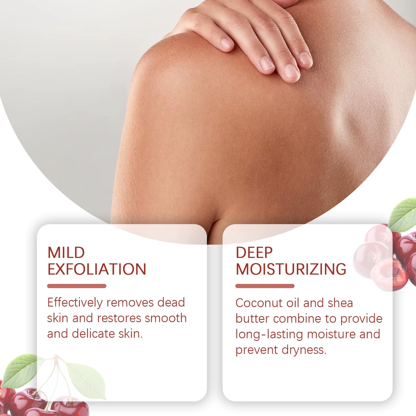 Cherry Sugar Body Scrub Gentle Exfoliating Body Wash Remove Dead Skin Moisturizing Brightening Deep Cleansing Shower Scrub