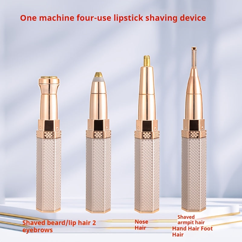 4-in-1 Portable Electric Trimmer Kit - USB Rechargeable, 150mAh Lithium Polymer Battery, Rose Golden & White - Ideal for Eyebrows, Nose, Legs, Armpits & Bikini Hair Removal with Precision Attachments, Personal Grooming Kit|St