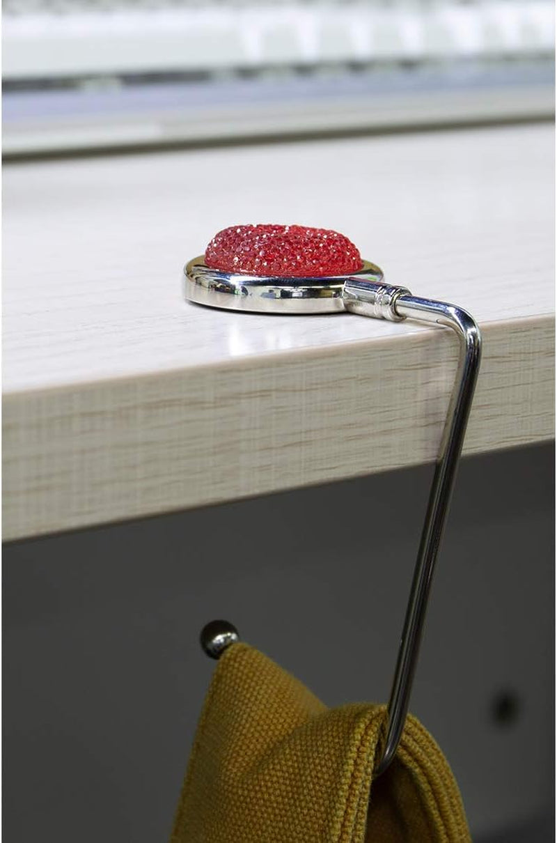 Purse Hook Mental Clutch Holder Handbag Bling Rhinestone Hanger for Table Desk 3 Packs Black White Red