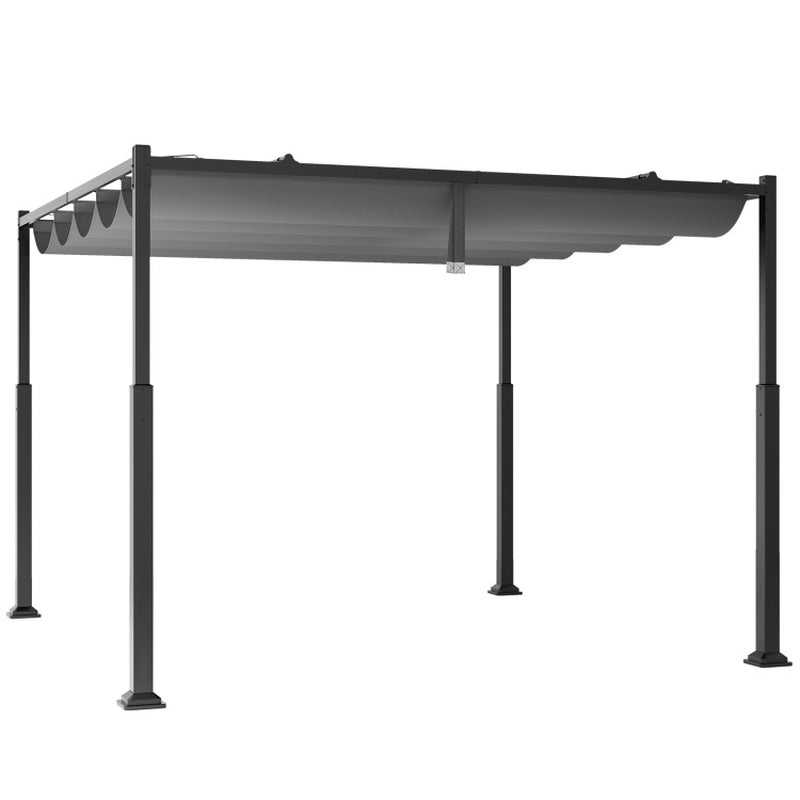 10 X 10 Feet Outdoor Pergola with Retractable Canopy and Metal Columns