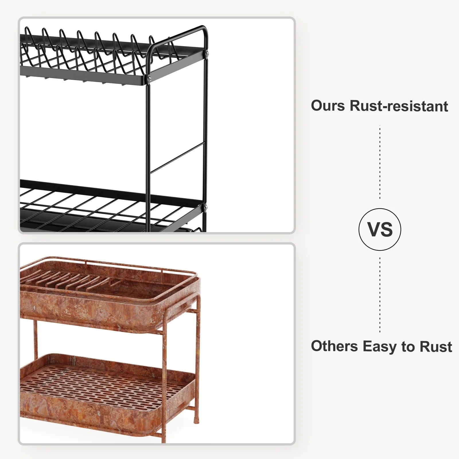 2 Tier Dish Racks Dish Drainers with Water Tray Cutlery Holder for Small Kitchen Households Black, 18.90 X 8.27 X 11.81 Inches