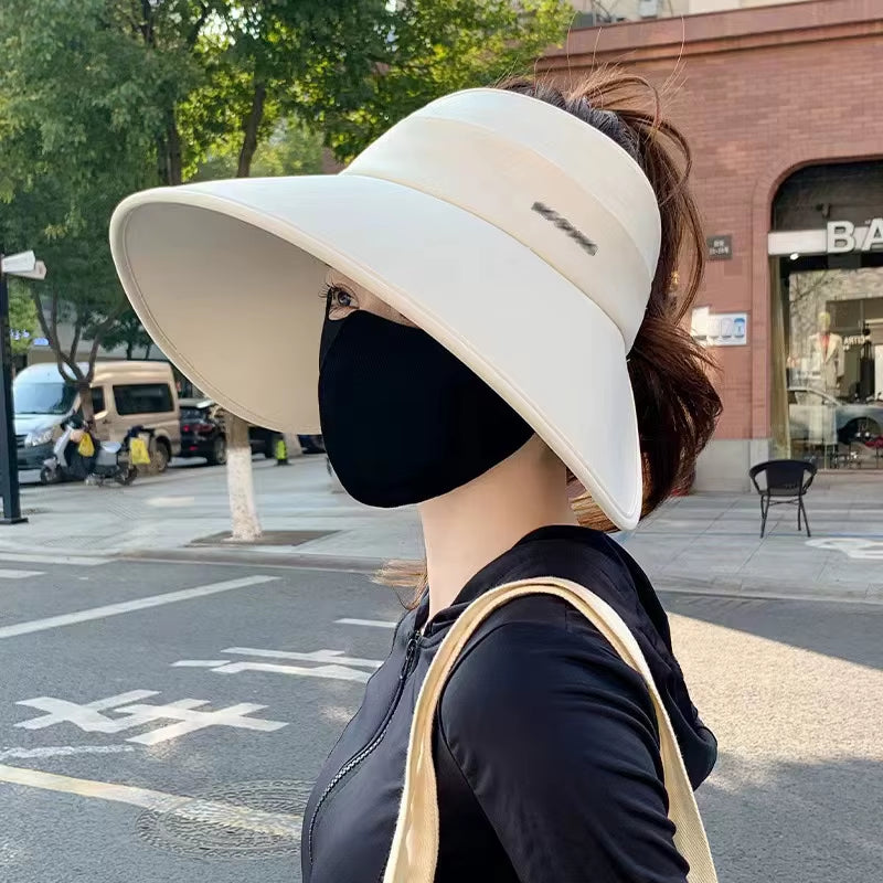 Women Summer Sun Hat Large Brim Empty Top Ponytail Cap for Outdoor Travel Beach Sunscreen Visors UV Protection Fisherman Hats 모자