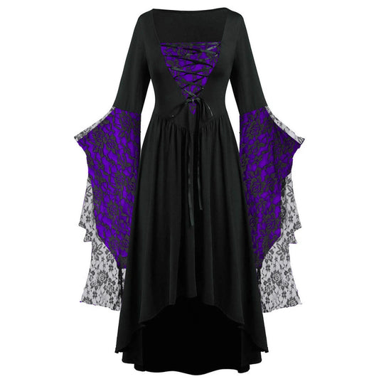 Womens Gothic Dress plus Size Flare Sleeve Dress Skull Lace Print Steampunk Dresses Dresses Flowy Goth Corset Dress Maxi Wedding Guest Dresses Fall Savings