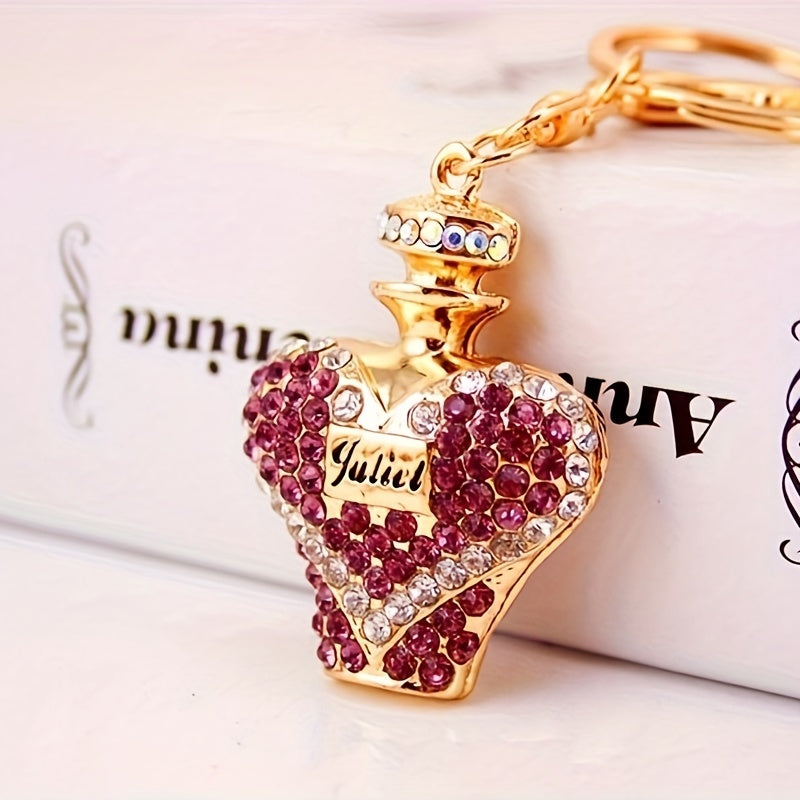 1pc Rhinestone Perfume Bottle Keychain Cute Alloy Key Chain Ring Bag Backpack Charm Car Key Pendant Women Daily Use Gift