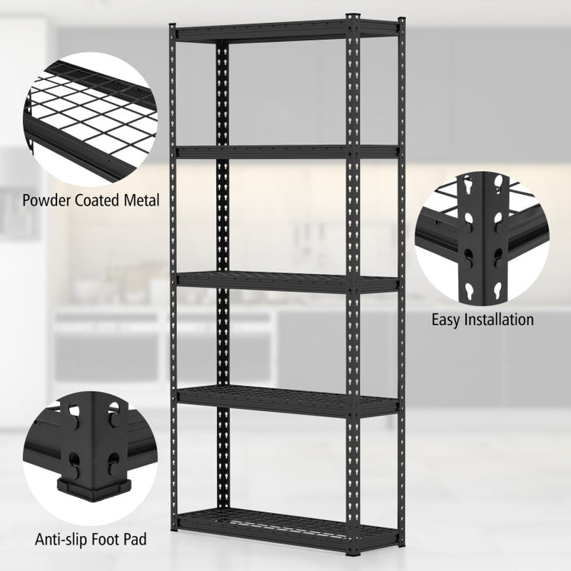 5-Tier Metal Shelving Unit with Anti-Slip Foot Pad Height Adjustable Shelves for Garage