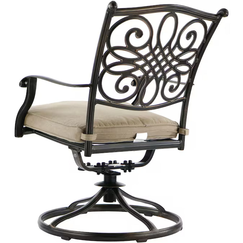 Traditions 5 -Piece Bronze Patio Dining Set Aluminum round Table with 4 Tan Cushions Swivel Chairs