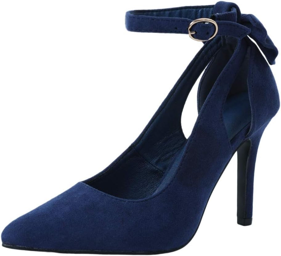 Women'S Pointed Toe High Heels Ankle Strap D'Orsay Pumps Shoes Bow Wedding Bowtie Back Dress Sandals
