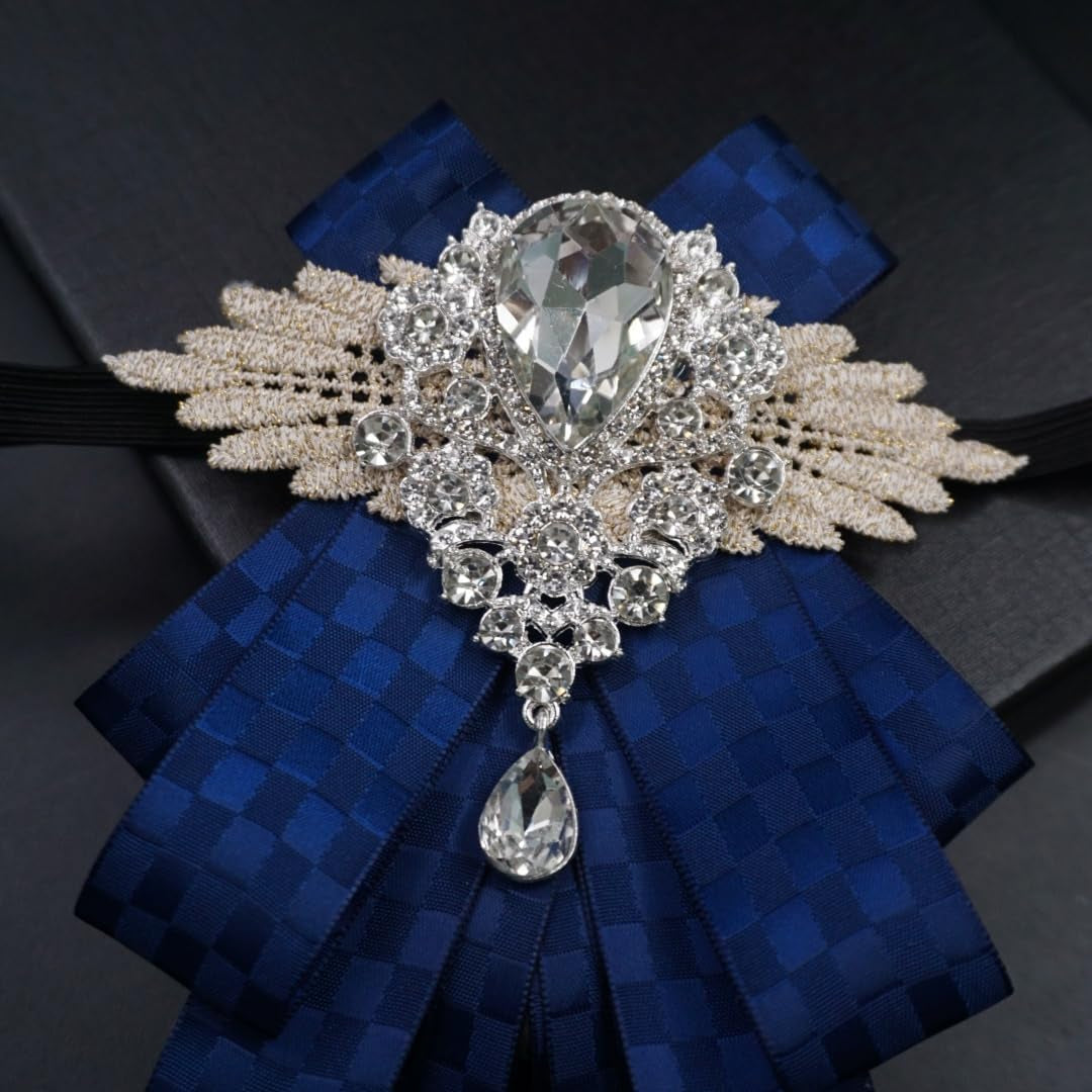 Christmas Bow Ties for Men Self Tie Jabot Collar Brooch Pins Fashion Pretied Neck Tie Bow Tie Rhinestone Brooch for Groom