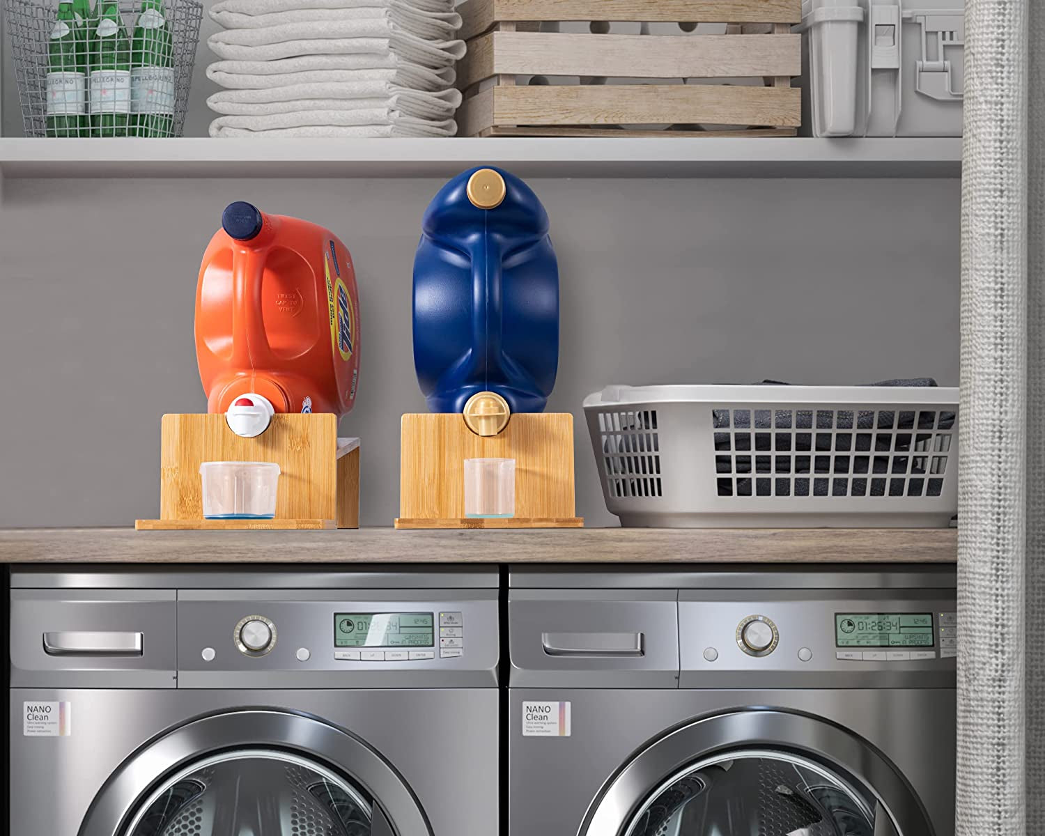 2PK Laundry Detergent Holder,Wooden Laundry Detergent Dispenser for Laundry Room