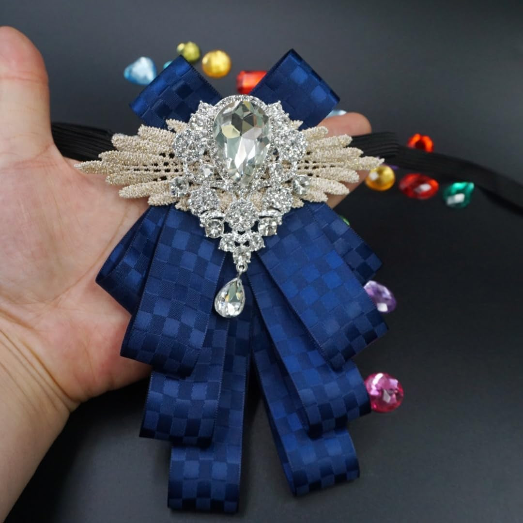 Christmas Bow Ties for Men Self Tie Jabot Collar Brooch Pins Fashion Pretied Neck Tie Bow Tie Rhinestone Brooch for Groom