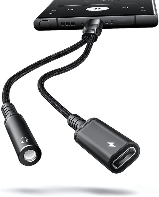 USB C to 3.5Mm Headphone and Charger Adapter, 2 in 1 Type C to Aux Audio Jack with PD 60W Fast USB C to Aux Adapter Compatible with Samsung Galaxy S22/ S22 Ultra/ A53 Pixel 7/7 Pro /7
