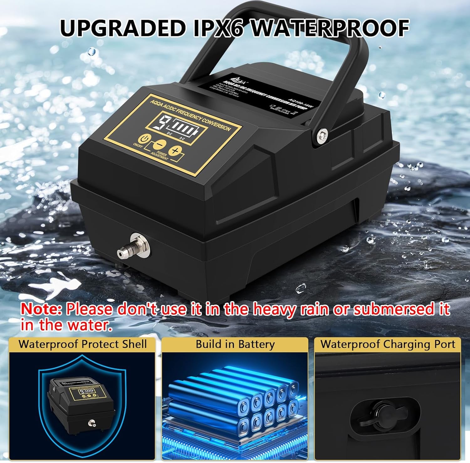 Powerful Aquarium Air Pump Hydroponic Pond Air Pump High Output Fish Tank Air Oxygen Pump Adjustable Airflow with 6 Outlets Rechargeable Aerator Pump Battery Commercial Air Pump (10W, 260GPH)