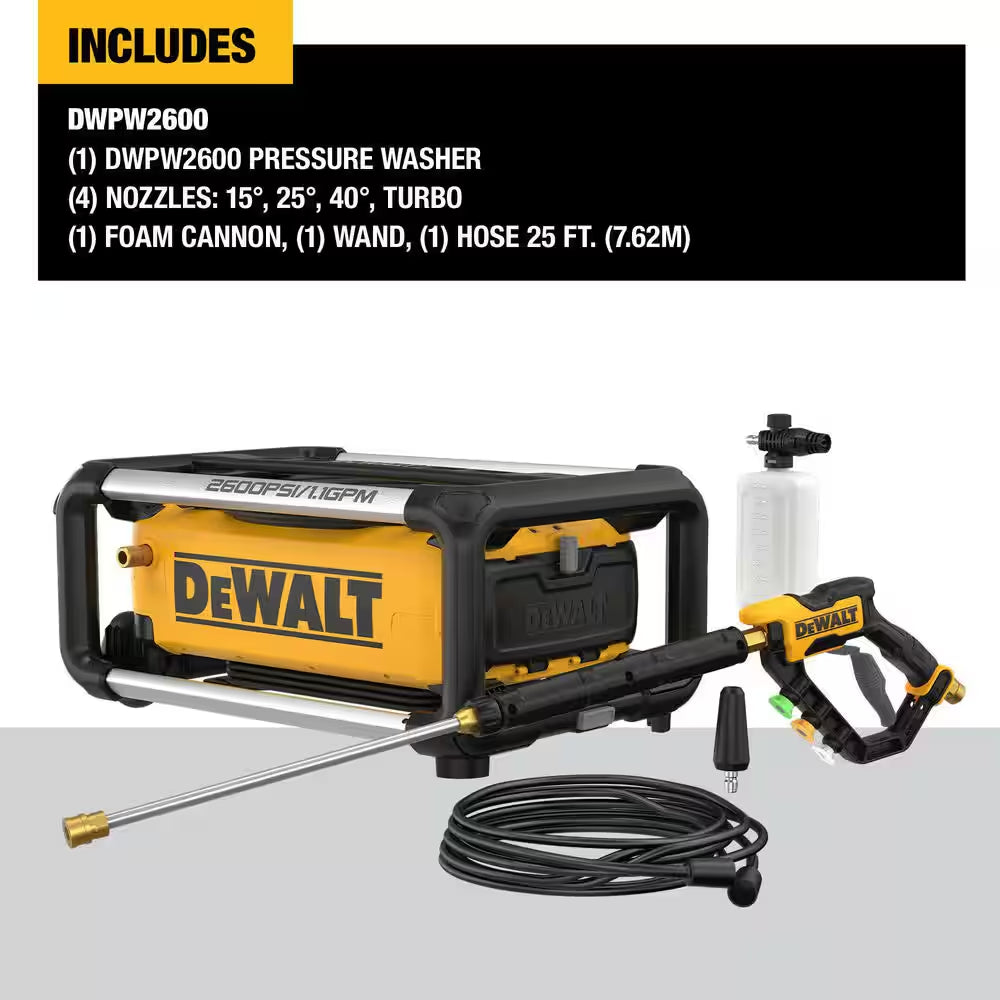 2600 PSI 1.1 GPM 15 Amp Cold Water Electric Pressure Washer with Internal Equipment Storage