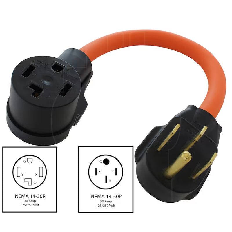 1.5Ft NEMA 14-50P to NEMA 14-30R 30 -Amp 4-Wire Single to Single Orange Basic Flexible Adapter