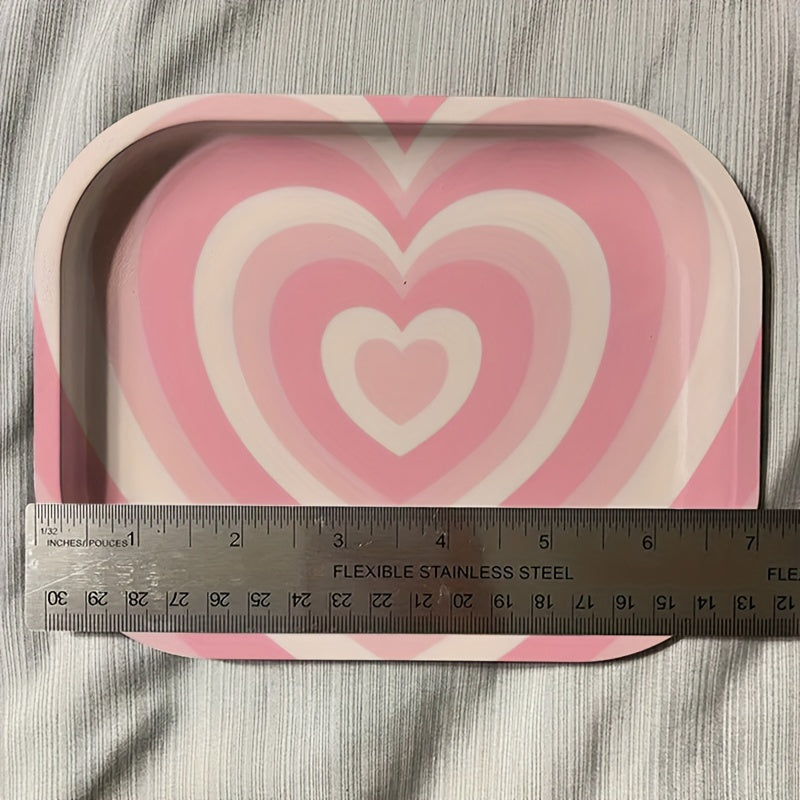 1pc Creative Pink Heart Metal Cartoon Tray, Pink Love Style Fruit Plate - The Perfect Smoking Accessory For Your Cute Cigarette Rolling Needs, For Party, Any Snacks, Fruit Trays, Tea Trays, Perfume Cosmetic Tray, For Home Roo