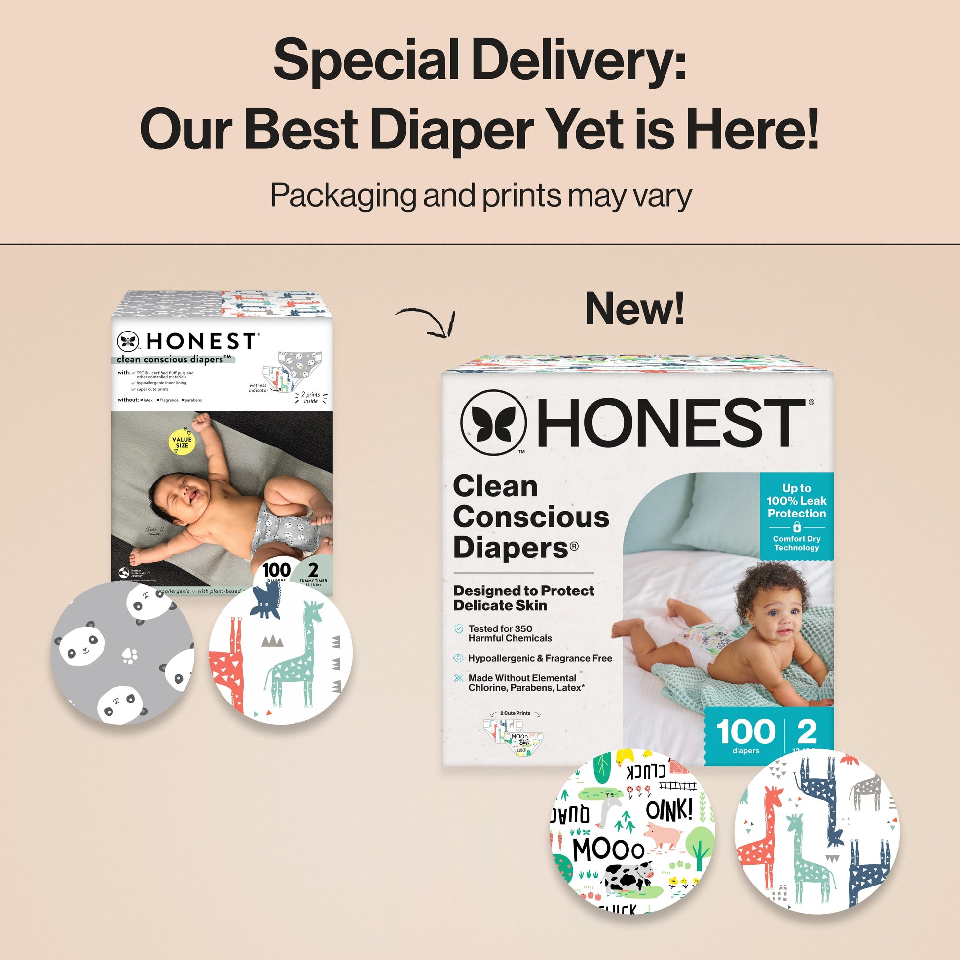 ® Clean Conscious Baby Diapers Size 2 (12-18 Lbs), Hypoallergenic and Fragrance Free, 100 Count