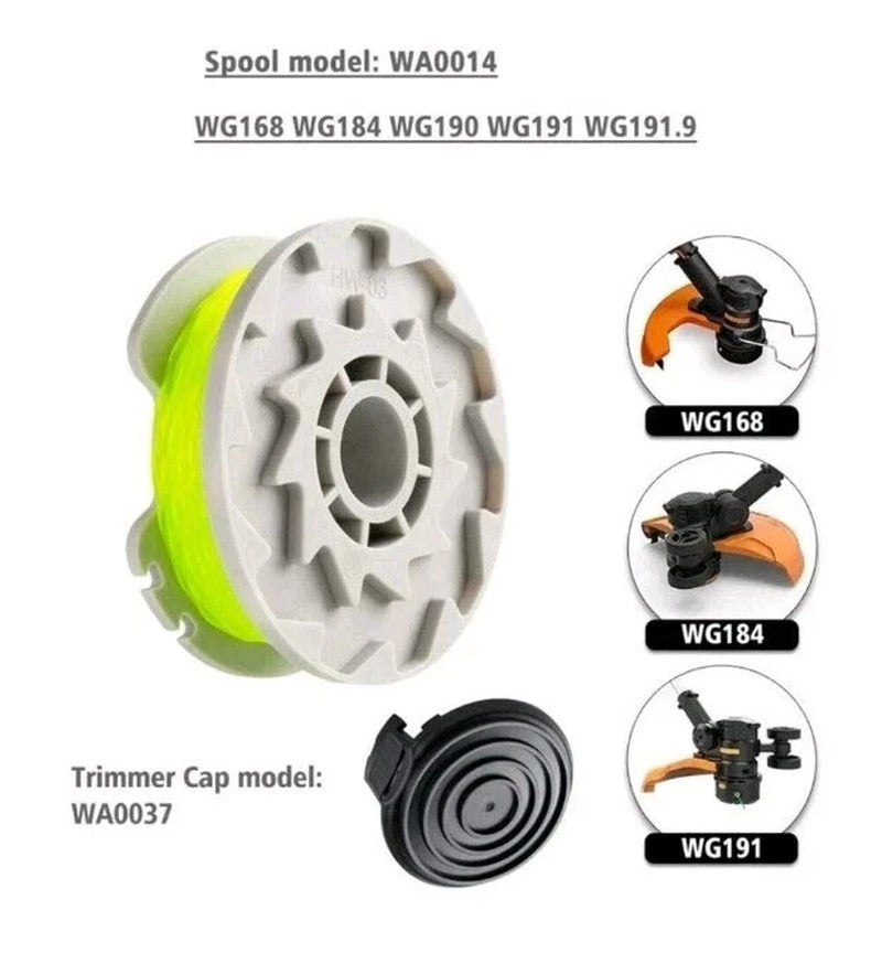 8 Pack WORX WA0014 Spool & Line for WG168 WG184 WG190 WG191 String Trimmer+2Caps