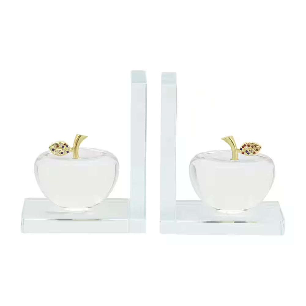 Clear Crystal Apple Glass Bookends (Set of 2)