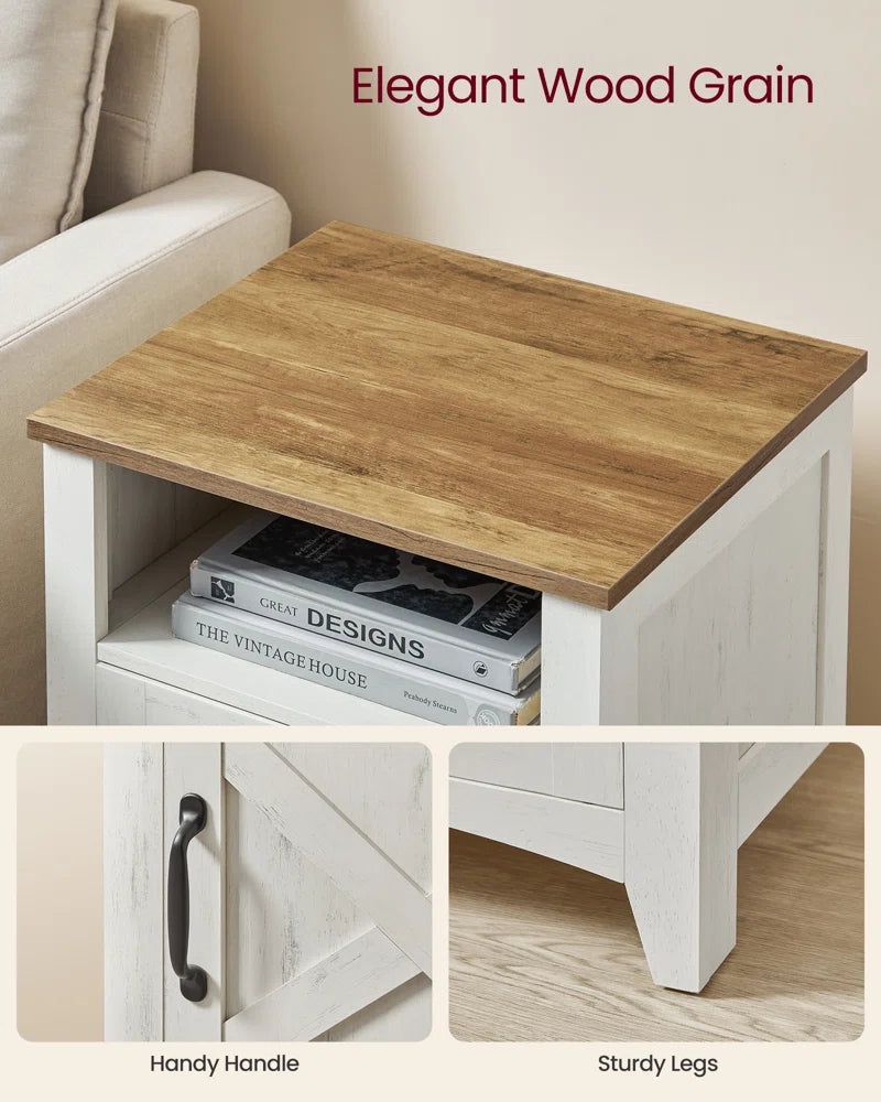 Bauman Farmhouse Nightstand, Bedside Table with a Cabinet and Open Compartment