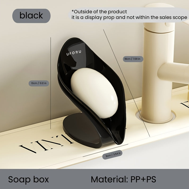 1pc Self Draining Soap Holder, Suction Cup Soap Dish, Shower Soap Bar Holder, Leaf Shape Soap Holder, Soap Dish Dispenser For Shower, Bathroom, Kitchen Sink Frame/art