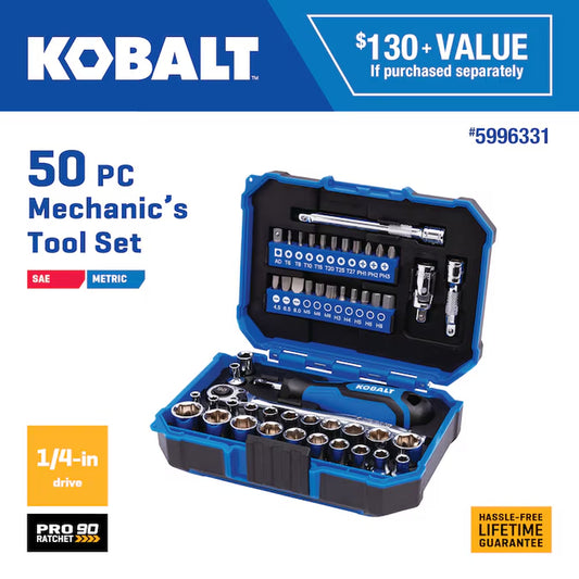 50 -Piece Standard (SAE) and Metric Mechanics Tool Set with Hard Case