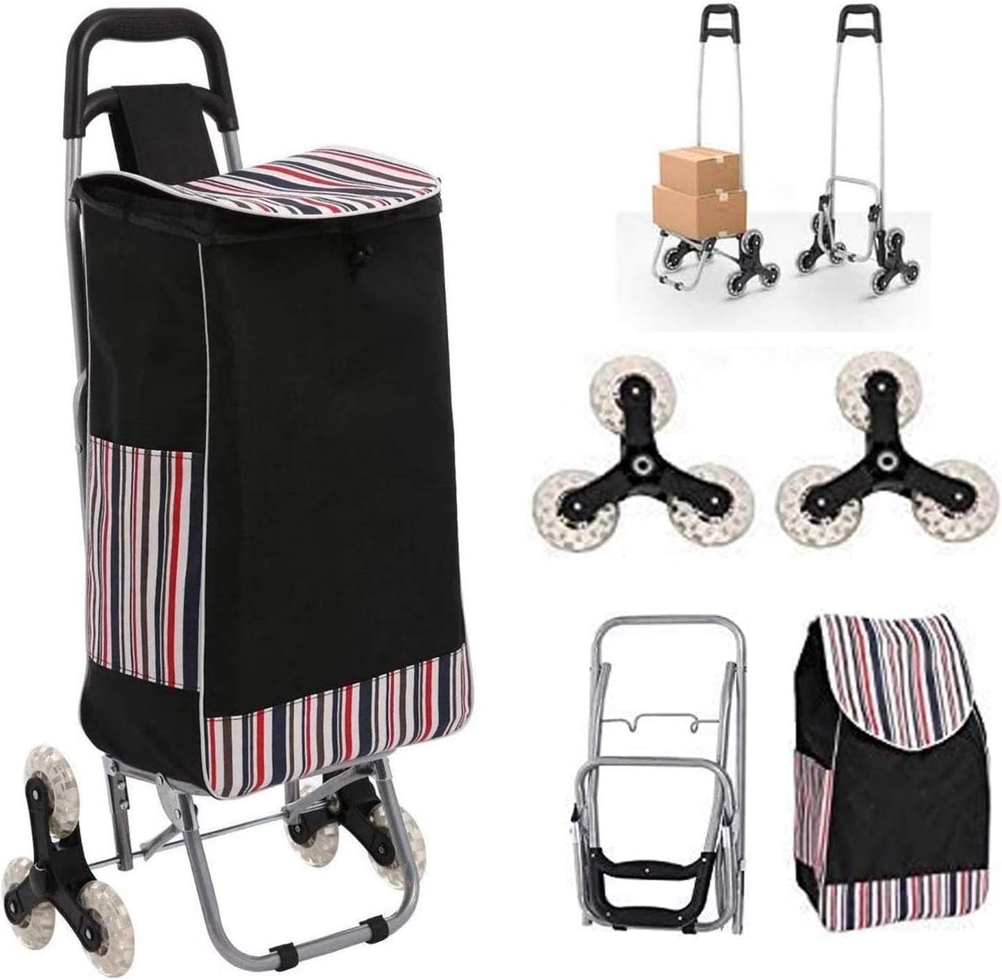 No5061025 Folding Shopping Cart Grocery Wagon with Stair Climbing Wheels Red