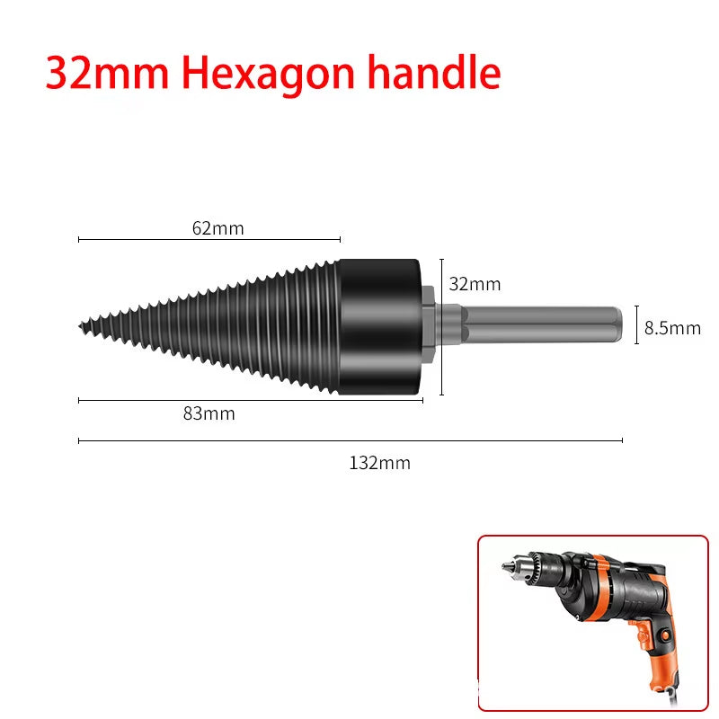 32Mm Wood Drill Bit Splitter Drill Hammer Drill Firewood Splitter Driller Square/Round/Hex Shank Drill Bit Split Drilling Tool