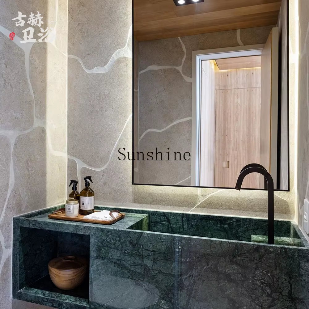 Prada Green Luxury Stone Slate Washstand Bathroom Cabinet Simple and Modern