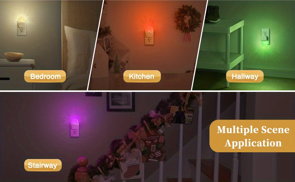 2pcs Night Lights Plug Into Wall, LED Night Light, 8-Color Changing RGB Night Light With Dusk To Dawn Sensor, RGB Mode Nightlight Christmas Gifts